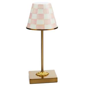 MACKENZIE-CHILDS LED Cafe Table Lamp, Pink-and-White Rosy Check | Cordless, rechargeable…