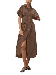 Yeokou Shirt Dress for Women Summer Casual Short Sleeve Button Down Loose Pleated Maxi…