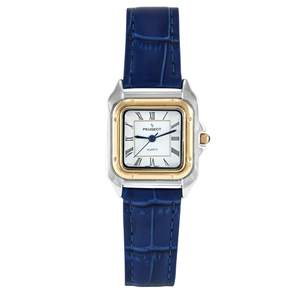 Peugeot Women's Two-Tone Square Tank Roman Numeral Leather Dress Watch Blue
