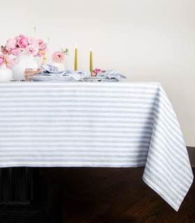 Solino Home 100% Linen Tablecloth, 60 x 90 in, Sky Blue and White Striped | Amalfi Stripe…
