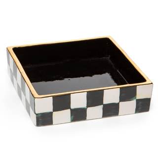 MACKENZIE-CHILDS Cocktail Napkin Holder, Black-and-White Courtly Check | Hand-painted…