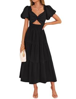 ZESICA Womens Summer Casual Cutout Flowy Vacation Maxi Dress | Short Puff Sleeve, A Line…