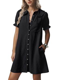 Theenkoln Womens Button Down Mini Dress:Oversized Peter Pan Collar Short Sleeve Flowy…