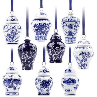 YIYA 9 Pack Porcelain Christmas Tree Ornaments 3.5 in Blue and White Ornaments Christmas…