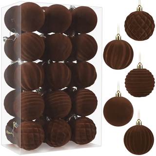 30pcs Velvet Christmas Ornaments Balls, 2.36 Inch Flocked Brown Shatterproof Baubles with…