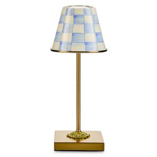 MACKENZIE-CHILDS LED Cafe Table Lamp, Light-Blue-and-White Sky Check | Cordless…