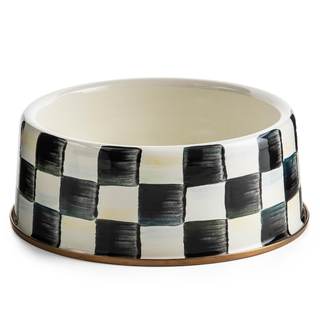 MACKENZIE-CHILDS Enamel Pet Dish, Large, Black-and-White Courtly Check | Decorative cat…