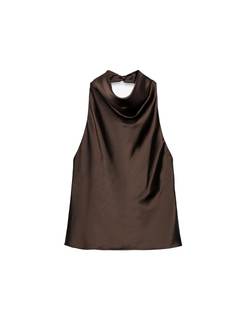 Women's Satin Tank Top Backless Halter Neck Camisole Elegant Draped Front Loose Fit Sexy…
