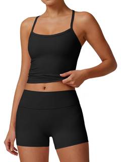 Aoysky Women's 2 Piece Buttery Soft Workout Set Padded T-Back Tank Top and High Waist…