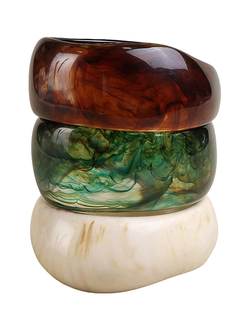 FAXHION Chunky Resin Acrylic Bangle Bracelets for Women, Colorful Wide Geometric Bangles…