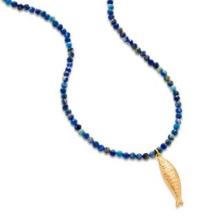 Boho Fish Necklace for Women - Blue Natural Stone Fish Pendant Necklace, Bohemian Beach…