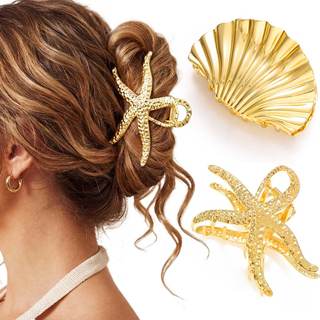 Fashey Seashell Hair Claw Clips Gold Metal Hair Clip Starfish Claw Clip Hair Accessories…