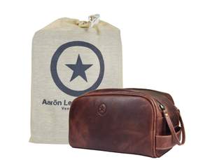 10" Premium Leather Toiletry Travel Pouch With Waterproof Lining | King-Size Handcrafted…