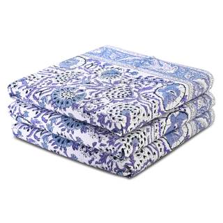 CPC Indigo Blue Hand Block Print Waffle Kitchen Towel Set of 3-16 x 28 Inch Ultra…