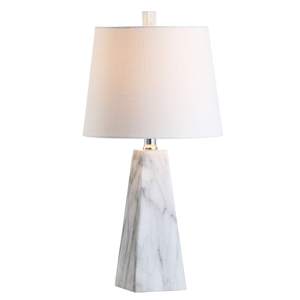 JONATHAN Y Owen Resin Table Lamp 20.5", White Marble Finish | Contemporary, Faceted…