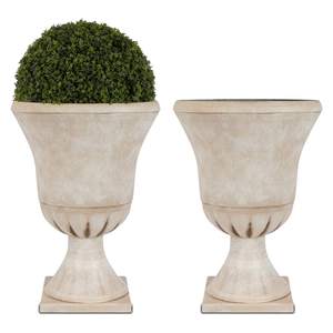 Worth Garden Plastic Urn Planters for Outdoor Plants, Tree 22'' Tall 2 Pack Round Classic…