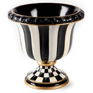 MACKENZIE-CHILDS Pedestal Tabletop Urn, Black-and-White Courtly Stripe | Hand-painted…