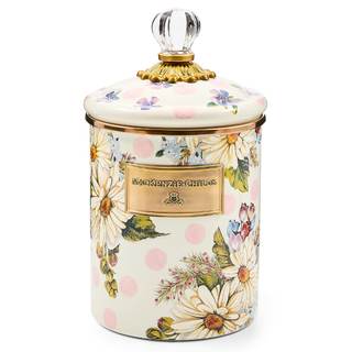 MACKENZIE-CHILDS Enamel Canister, Medium, Pink Wildflowers | Hand-applied design…