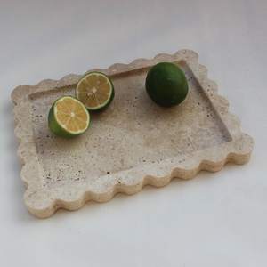 Natural Luxury Scalloped Marble Tray 10.8"x8", Rectangle Vanity Tray for Bathroom Kitchen…