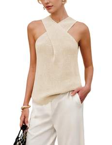 Yeokou Women Halter Cross Over Collar Tank Knit Sleeveless Top Solid Color Casual Summer…