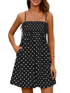 Yousify Polka Dot Dress for Women Spaghetti Strap Dress Babydoll Mini Dress | Short…