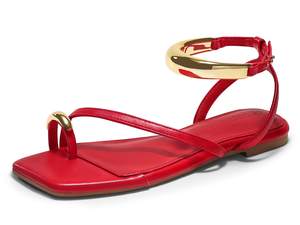 Coutgo Womens Strappy Flat Sandals Flip Flops Open Toe Ring Sandals Metal Ankle Strap…
