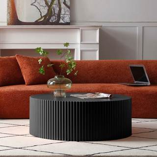 WILLIAMSPACE 35.43" Round Coffee Table, Matte Black Wooden Coffee Table for Living Room…