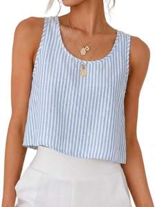 IDEALSANXUN Womens Scoop Neck Crop Tank Tops Spring Summer Sleeveless Tops Striped Light…