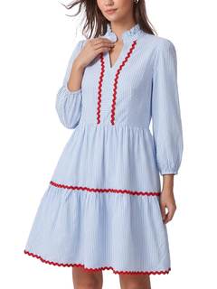 D-Sun Women 3/4 Long Sleeve Mini Dress Striped V-Neck Holiday Dress with Pockets Cotton…