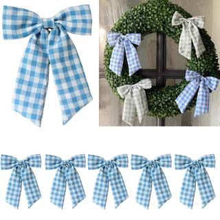 Gingham Bow Ornaments, Set of 6 -Fabric Decorative Bows for Christmas Tree, Spring &…