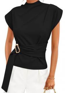 ZESICA Women's Summer Cap Sleeve Mock Neck Business Casual Tops | Elegant Classy Blouse…
