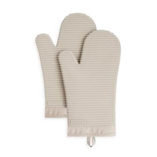 KITCHENAID Ribbed Soft Silicone Oven Mitt 2-Pack Set, 7.5"x13", Milkshake Tan 7.5"x13"…