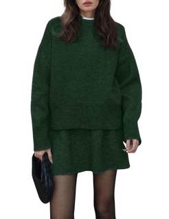 CHARTOU Women Sweater Skirt Sets 2 Pieces Outfits Loose Fit Pullover Sweater Knitted Mini…