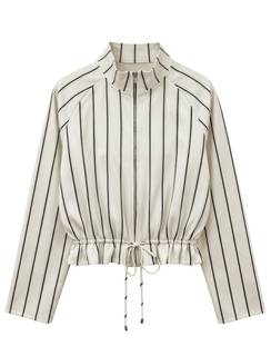 GUNEST Womens Zip Up Cropped Jackets Striped Casual Lightweight Jackets | Stand Collar…