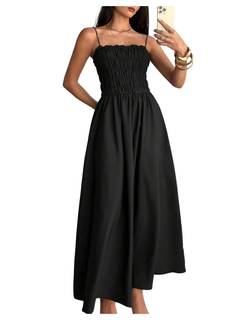Floerns Women's Summer Long Dresses Spaghetti Strap Shirred Flared Hem Prom Cami Dresses