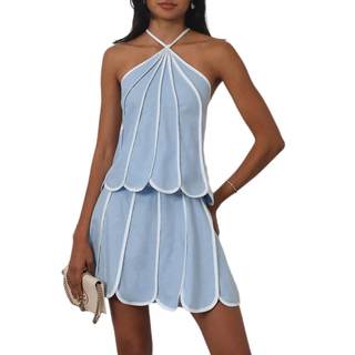 2 Piece Skirt Sets for Women Sleeveless Halter Neck Crop Top and Mini Skirt Set Casual…