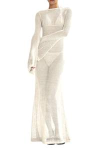 Saodimallsu Womens Crochet Cover Ups Long Sleeve Sexy Mesh Backless Knit Swimsuit Coverup…
