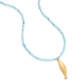 Boho Fish Necklace for Women - Blue Natural Stone Fish Pendant Necklace, Bohemian Beach…