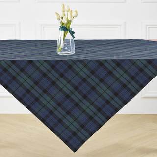 Solino Home 100% Linen Table Cloth, Throw, 52 x 52 in, Blue and Green Plaid | Blackwatch…