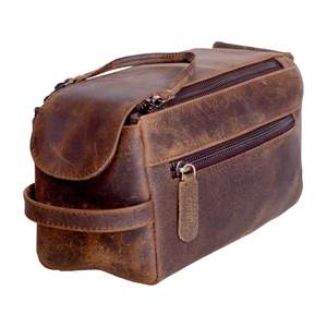 KomalC Premium Buffalo Leather Toiletry Bag for Men & Women With Water resistant Lining…
