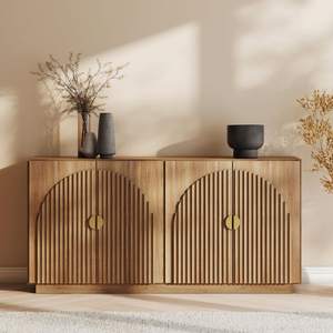 BELLEZE 65 Inch Fluted Buffet Cabinet with Storage, Symmetrical Arc Accent Sideboard…