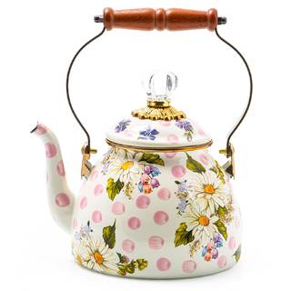 MACKENZIE-CHILDS Tea Kettle, 2 Quarts, Pink Wildflowers | Hand-painted design, made from…