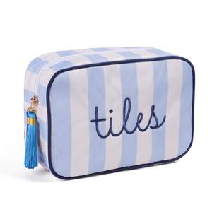 Mahjong Tile Bag - Blue & White Striped Embroidered Case for 166 American Mahjong Tiles…