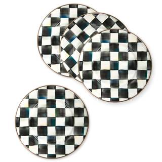 MACKENZIE-CHILDS Enamel Dessert Plate Set, Black-and-White Courtly Check | Hand-painted…