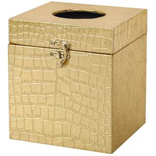Modern Elegant Gold Tissue Box Cover Square, Gold Crocodile Leather Tissue Box Holder for…