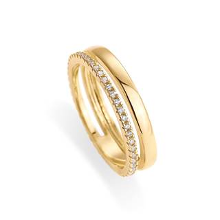PAVOI 18K Gold Plated Cubic Zirconia Dual Stacking Rings for Women | Gold Eternity Band…