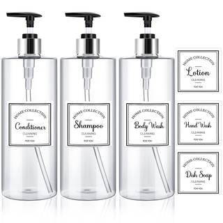 Marsui 3 Pcs Clear Soap Dispenser Set 25 oz Plastic Pump Bottles Dispenser with 6 Label…