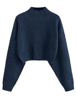 ZAFUL Women's Cropped Turtleneck Sweater Lantern Sleeve Ribbed Knit Pullover Sweater…