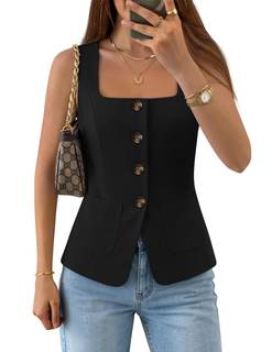 ZESICA Womens Business Casual Sleeveless Suit Vest Work Tops | 2026 Summer Tops,Square…