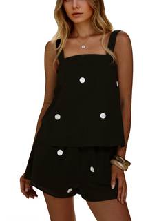 calbatic Womens 2 Piece Outfits Summer Vacation Resort Beach Polka Dot Square Neck Tank…
